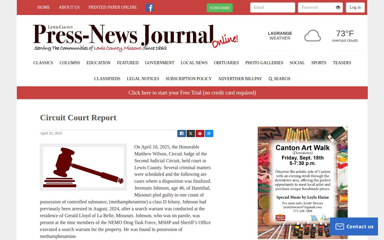 Local Lewis County Circuit Court report showing downstream disposition coverage